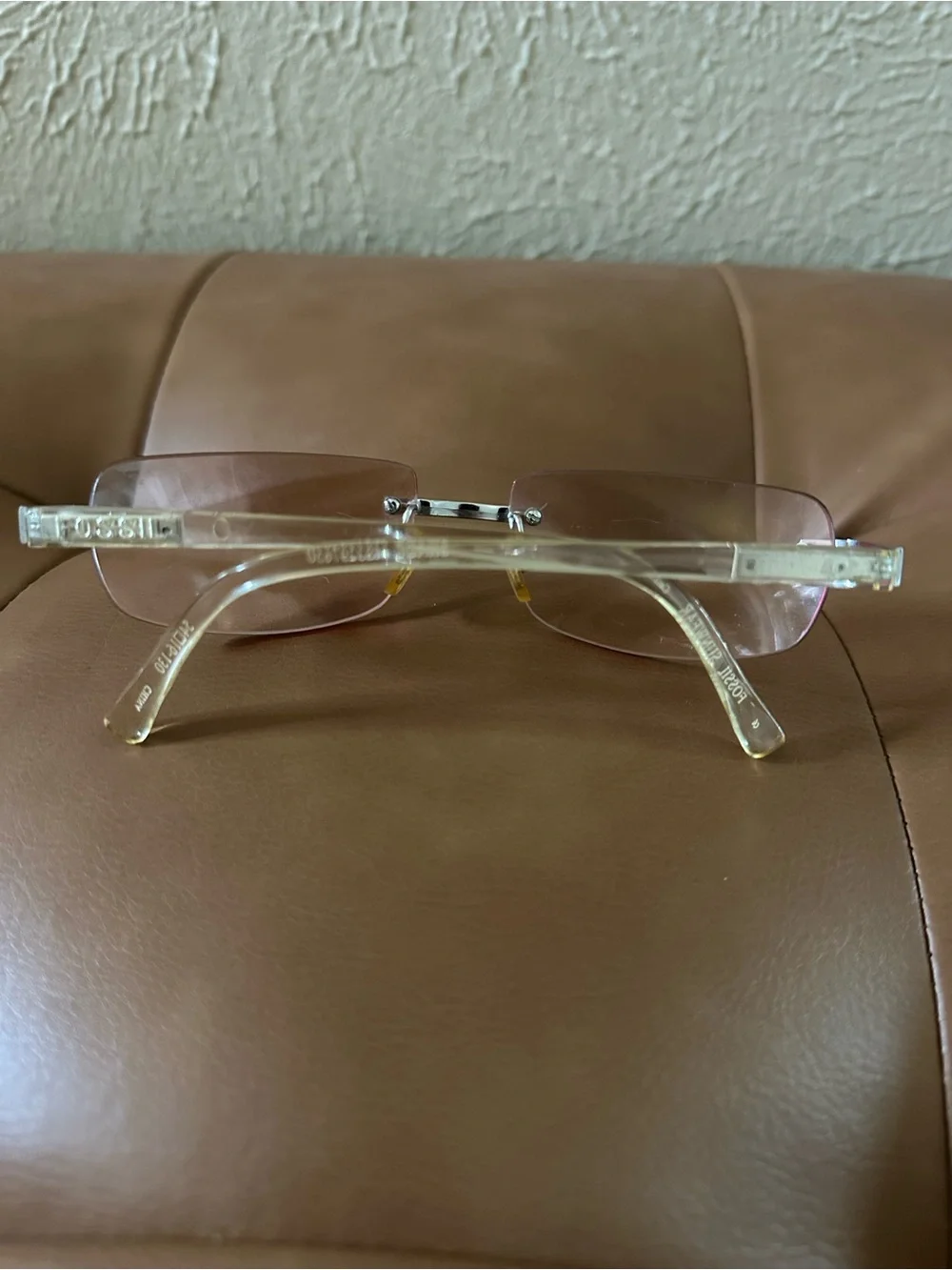 Vintage Y2K Fossil Rimless Light Pink Sunglasses for Women